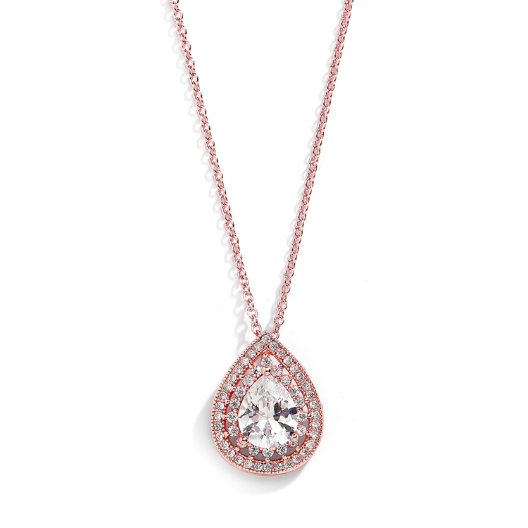 Mariell Wholesale Vintage Art Deco Rose Gold Wedding Pendant Necklace with Micro Pave CZ