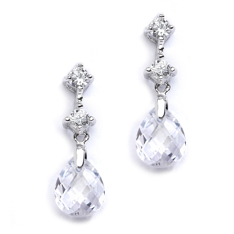 CZ Bridal or Bridesmaids Earrings with Clear Crystal Drops<br>4078E-CR