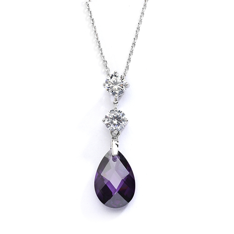 CZ Bridal or Bridesmaids Necklace Pendant with Amethyst Crystal Drop<br>4078N-AM