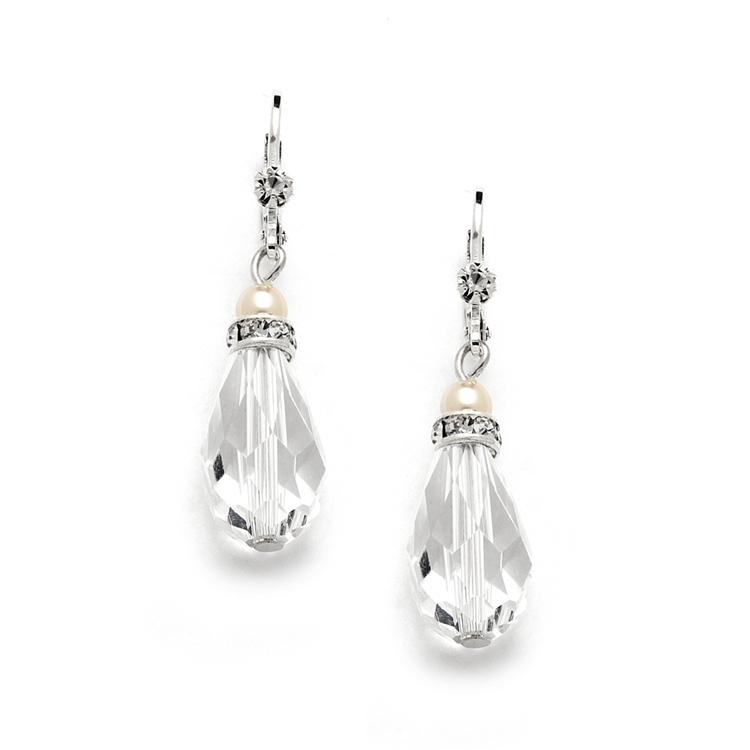 Euro Wire with Crystal Teardrop Bridal, Prom  or Bridesmaids Earrings<br>4081E-I-CR-S