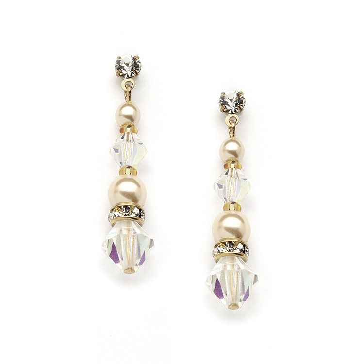 Pearl & Crystal Gold Dangle Earrings for Weddings, Bridesmaids or Prom<br>4082E-I-AB-G