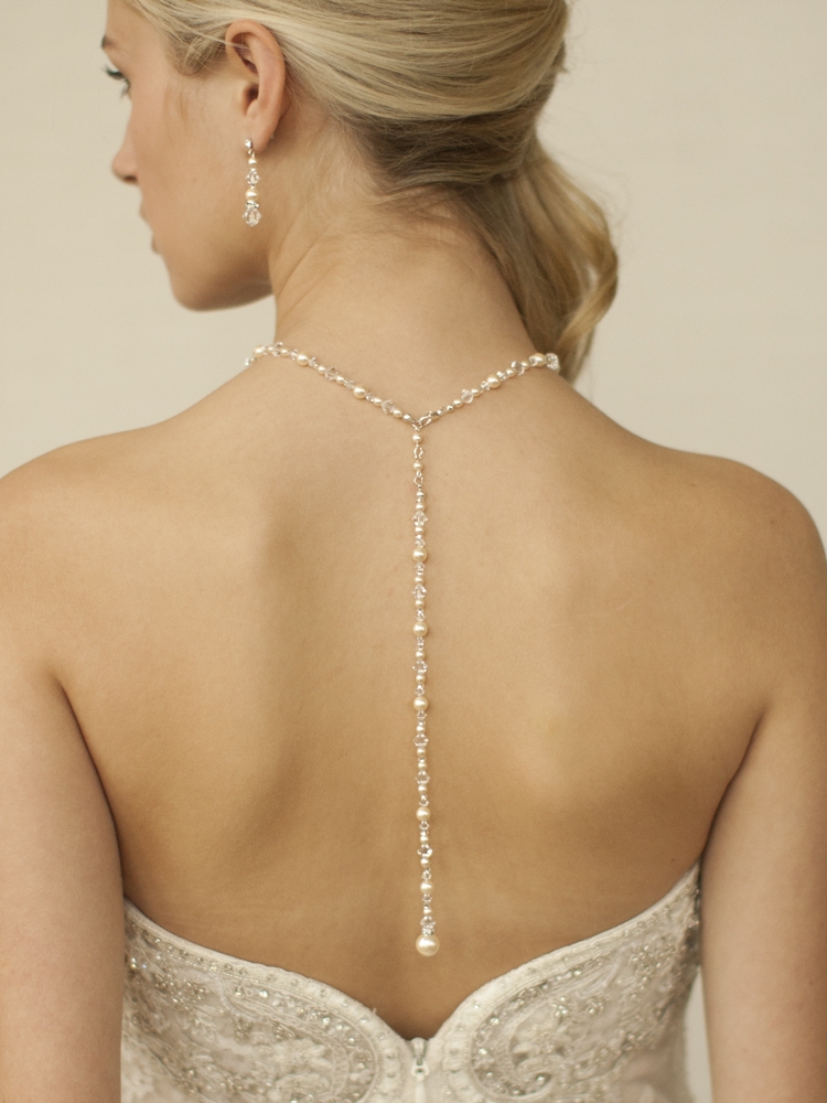 Top Selling Crystal & Pearl Back Necklace for Weddings & Proms<br>4082N-I-CR-S