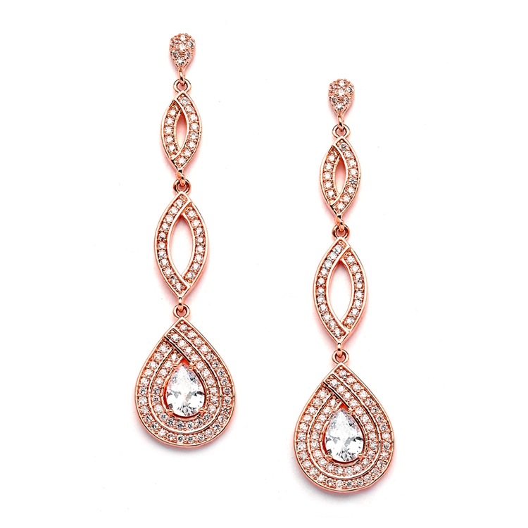 Rose Gold Micro Pave Cubic Zirconia Teardrop Dangle Wedding Earrings<br>4092E-RG