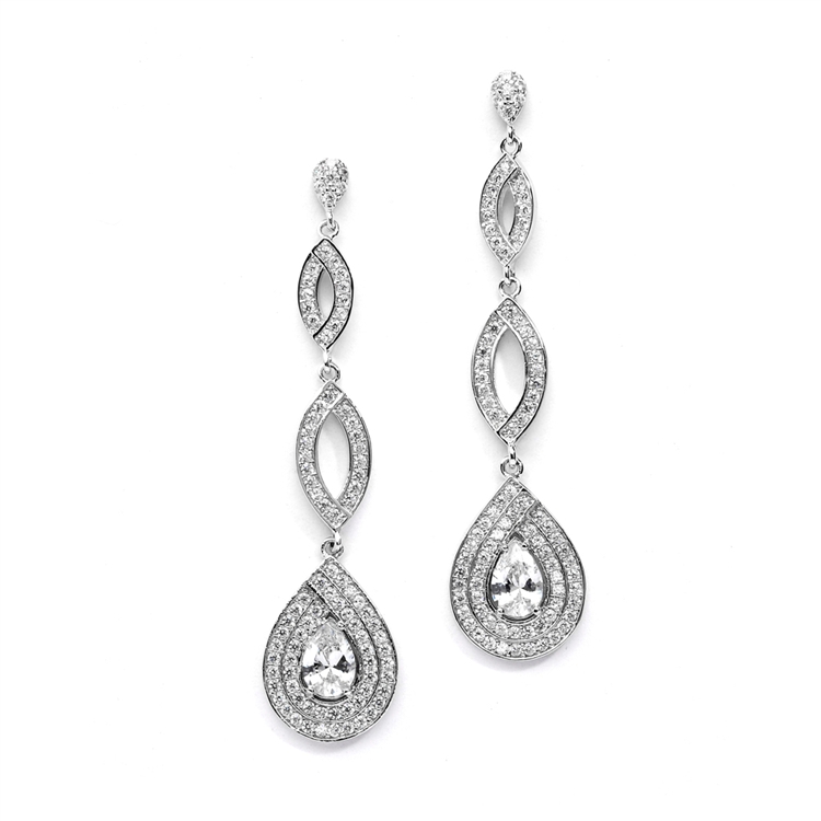 Silver Micro pave Cubic Zirconia Teardrop Wedding Earrings<br>4092E-S