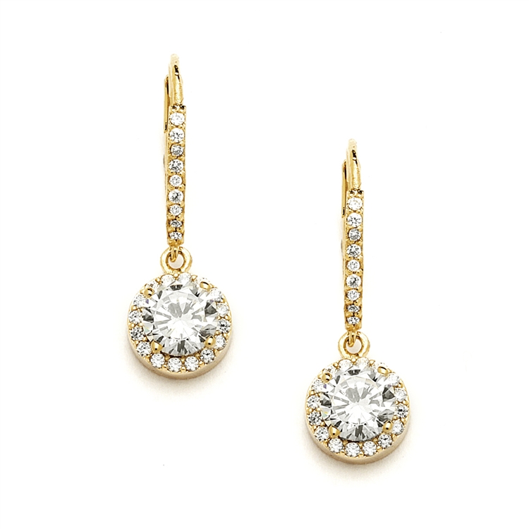 Delicate Cubic Zirconia Gold Pave Drop Bridal  Earrings<br>4095E