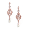 Rose Gold CZ Scroll Earrings with Freshwater Pearl<br>409E-RG