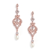 Mariell Wholesale Rose Gold CZ Scroll Earrings with Freshwater Pearl