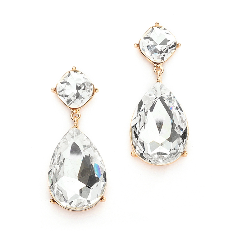 Chunky Crystal Dangle Wedding or Prom Earrings set in Gold<br>4114E-CR-G