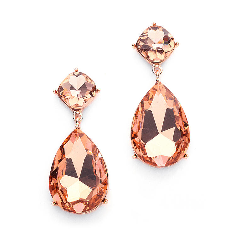 Chunky Champagne Crystal Wedding or Prom Earrings in Rose Gold<br>4114E-RG