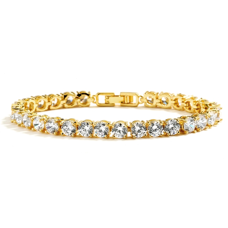 Glamorous 14K Gold Plated Bridal or Prom Tennis Bracelet in 6 1/2" Petite Size<br>4127B-G-6