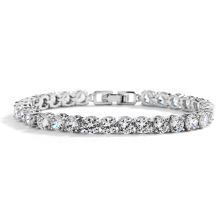 Glamorous Silver Rhodium Bridal or Prom Tennis Bracelet in 6" Petite Size<br>4127B-S-6