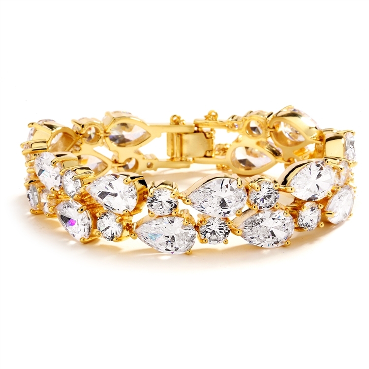 Red Carpet Bold CZ Pears Bridal Statement 6 1/2" Bracelet in 14K Gold Plating<br>4128B-G-6