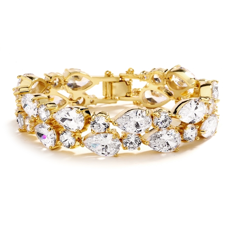 Mariell Wholesale Red Carpet Bold CZ Pears Bridal Statement 6 1/2" Bracelet in 14K Gold Plating