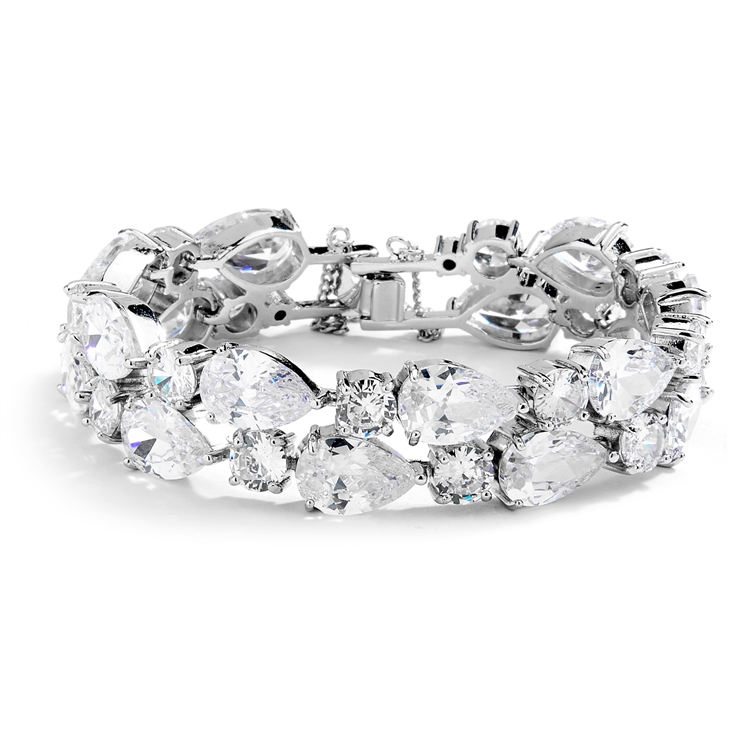 Red Carpet Bold 6 1/2" CZ Pears Bridal Statement Bracelet in Silver Rhodium<br>4128B-S-6