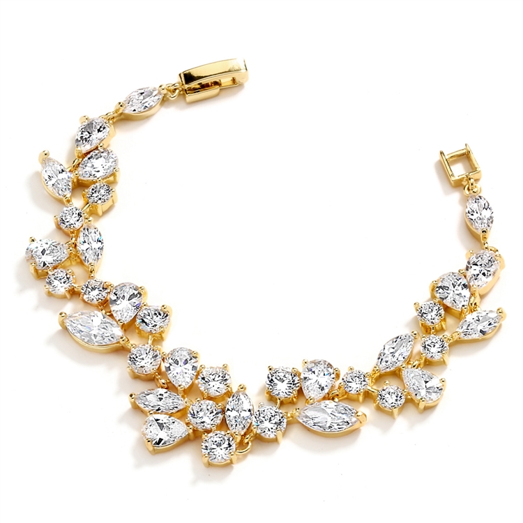 Top Selling Mosaic Shaped CZ Wedding Bracelet in 14K Gold Plating<br>4129B-G-7