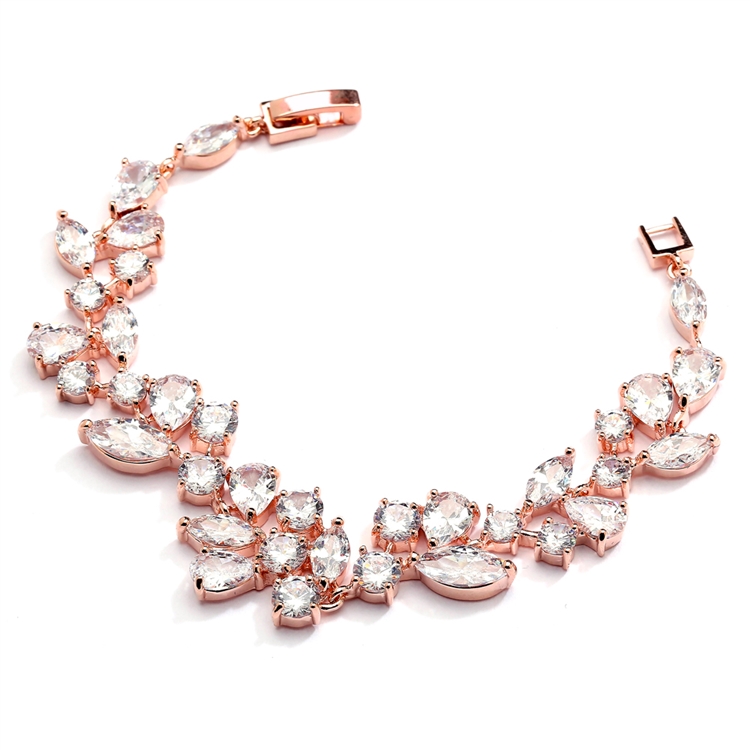 Top Selling Rose Gold Mosaic Shaped CZ Wedding Bracelet in 14K Gold Plating - 6 1/2" Petite Size<br>4129B-RG-6