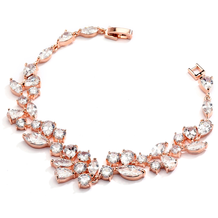 Top Selling Rose Gold Mosaic Shaped CZ Wedding Bracelet in 14K Gold Plating <br>4129B-RG-7