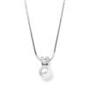 Soft Creme 10mm Pearl & CZ Solitaire Bridal Necklace Pendant<br>412N