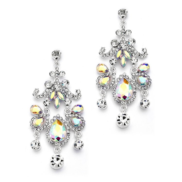 Crystal Chandelier Statement Earrings with AB Gems<br>4149E-AB