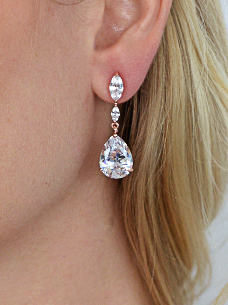 Best Selling Cubic Zirconia Wedding Earrings with Dainty Marquise & Pear Drop<br>4154E-RG