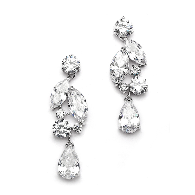 Cubic Zirconia Abstract Wedding Earrings with Teardrops<br>4156E