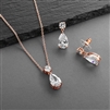 Mariell Wholesale Rose Gold Cubic Zirconia Teardrop Bridal or Bridesmaids Necklace Set