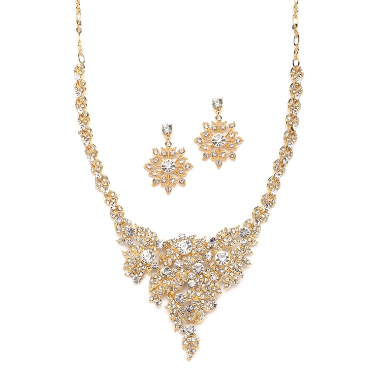 Top Selling Crystal & Gold Statement Necklace Set for Weddings<br>4184S-G