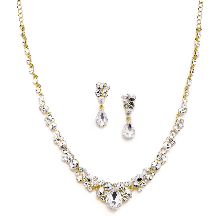 Mariell Wholesale Regal Gold Crystal Bridal or Prom Necklace & Earrings Set