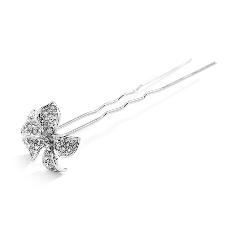 Pave Crystal Petals Hair Stick Pin for Weddings or Proms<br>4210HS