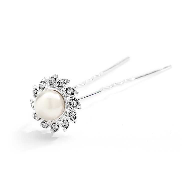 Popular Crystal & Soft Creme Pearl Flower Bridal Hair Stick<br>4211HS