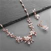 Mariell Wholesale Elegant Rose Gold Vine Motif Cubic Zirconia Necklace and Earrings Set for Weddings or Formals