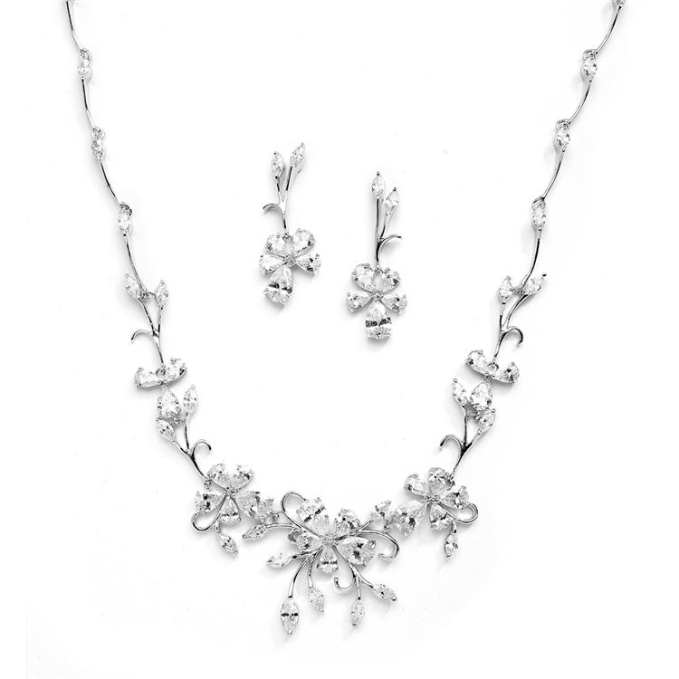 Elegant Vine CZ Necklace and Earrings Set for Weddings or Evening Wear<br>4233S-S