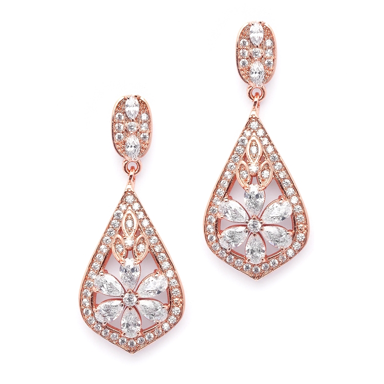 Sophisticated Rose Gold Art Deco CZ Wedding Earrings<br>4237E-RG