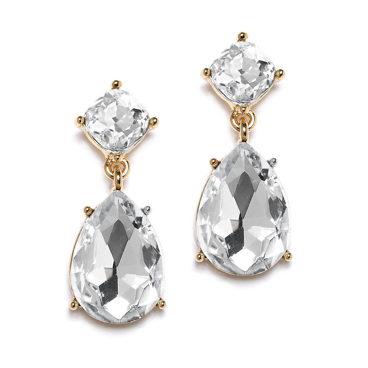 Gold Drop Earrings for Weddings or Proms<br>4292E-CR-G