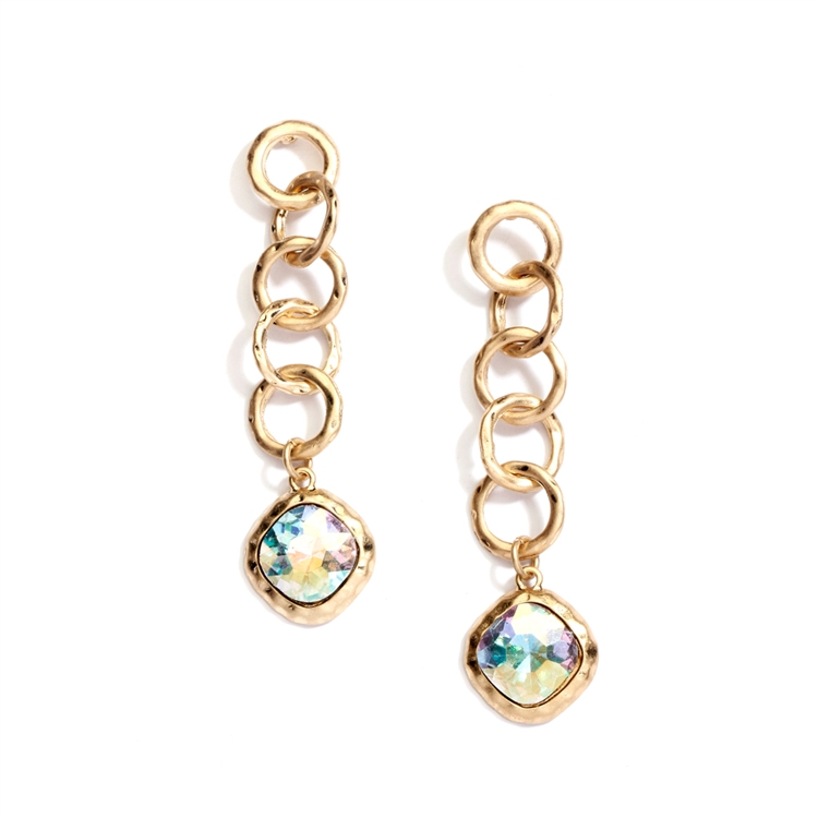 Bold Matte Gold Links Crystal Drop Earrings<br>4305E-AB-MG