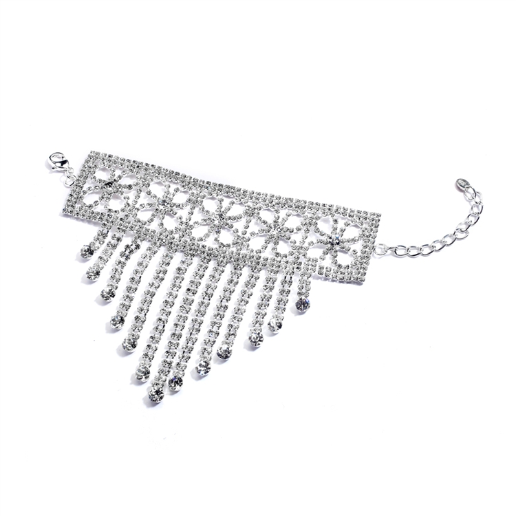 Super Bling Cascading Hand Bracelet with Rhinestone Fringe<br>4312B-S