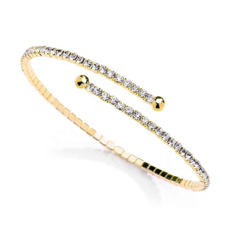 Delicate Single Row Rhinestone Coil Bracelet in 14K Gold<br>4322B-G