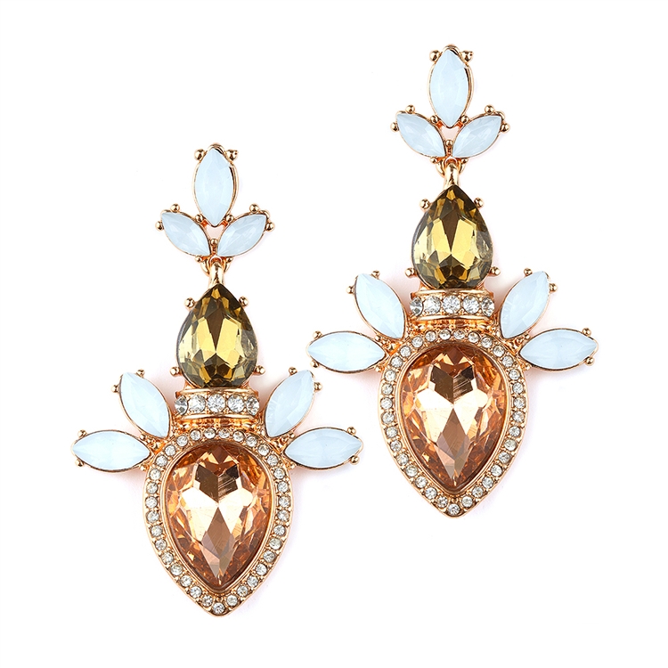 Trending Champagne Cluster Statement Earrings<br>4340E-CH-RG