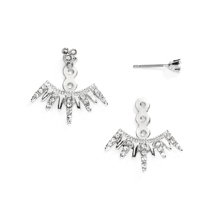 Spikey Silver Earring Jackets for Brides, Bridesmaids and Prom<br>4348E-S
