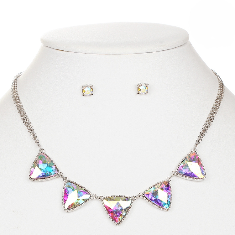 Iridescent Triangles Necklace Set for Prom or Bridesmaids<br>4355S-AB-S