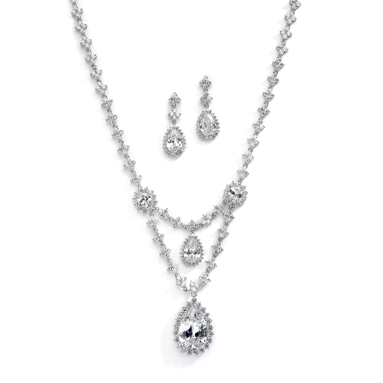 Luxury Bridal Statement Necklace Set with Draped CZ<br>4372S-S