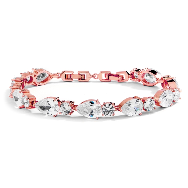 Mariell Wholesale Top Selling CZ Pears and Rounds Bridal or Bridesmaids Rose Gold Bracelet