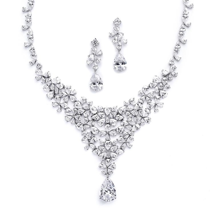 Red Carpet CZ Wedding or Pageant Statement Necklace Set<br>4377S-S