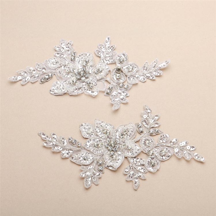 Breathtaking Crystal Bridal Lace Applique in White Floral Vine Motif<br>4401LA-W