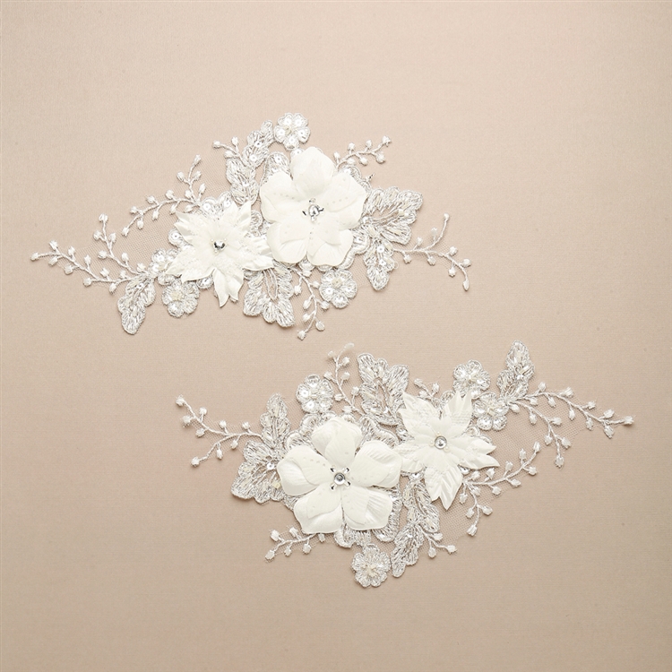 Luxurious Embroidered White Bridal Lace Applique with Dimensional