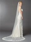 Best Selling Embroidered Cathedral Lace Edge Wedding Veil with Dramatic Beaded Accent<br>4422V-I-S