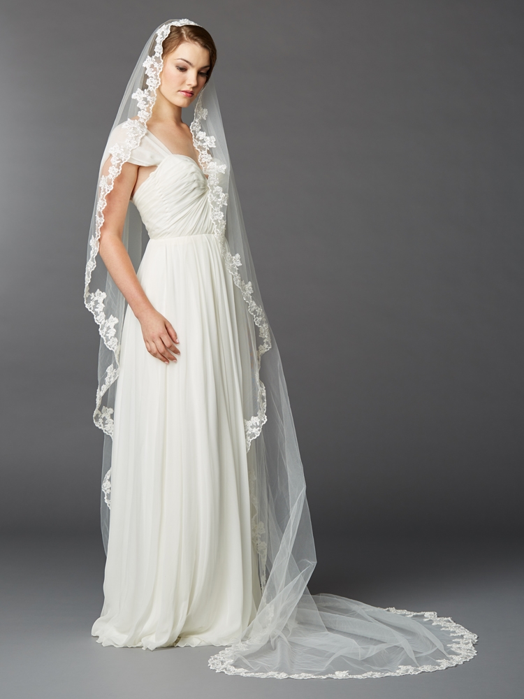 Stunning Cathedral Mantilla Bridal Veil with Hand-Stitched Scalloped Lace Edge <br>4423V-I