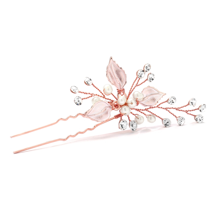 Top Selling Rose Gold Hair Pin with Silvery Leaves