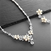 Luxurious Freshwater Pearl and CZ Statement Necklace and Earrings Set for Brides<br>4430S-I-S