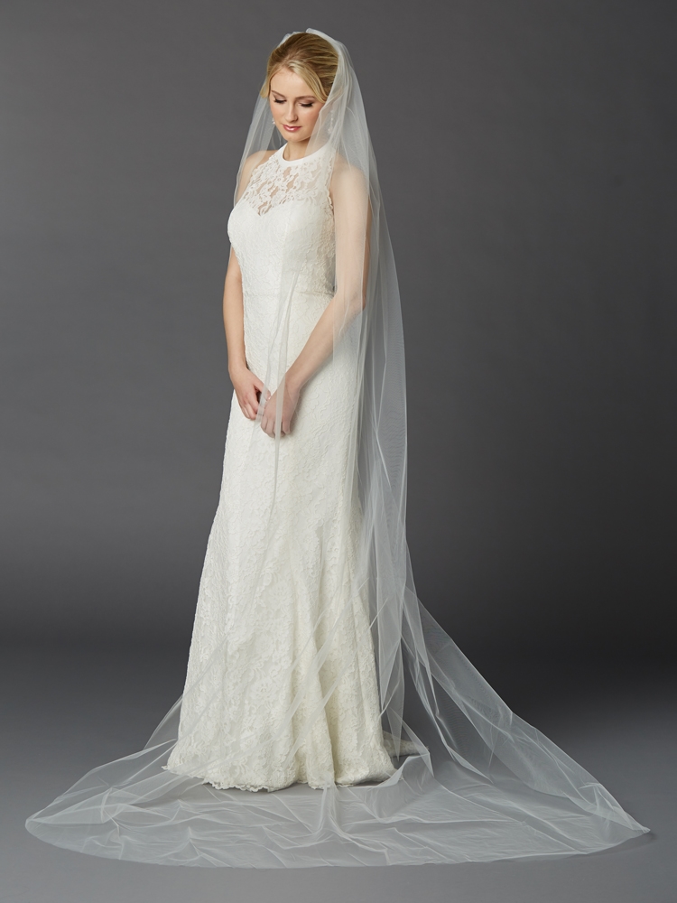 Cathedral Length One Layer Cut Edge Wedding Veil in Ivory<br>4433V-108-I